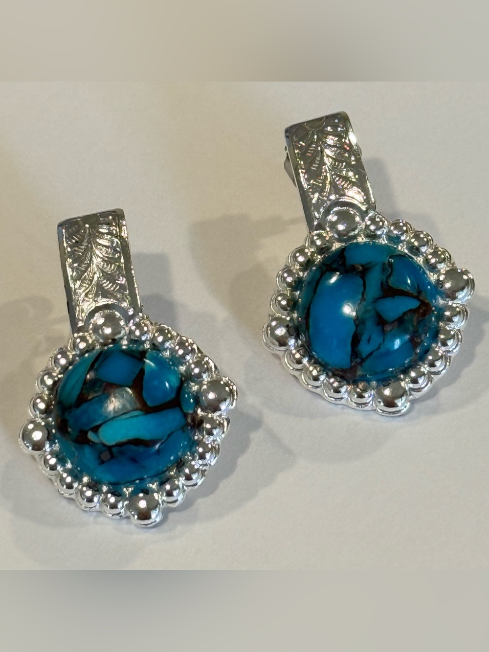 New Montana Silversmith Turquoise Earrings Blue & Silver Tone Western Women’s - Picture 4 of 5